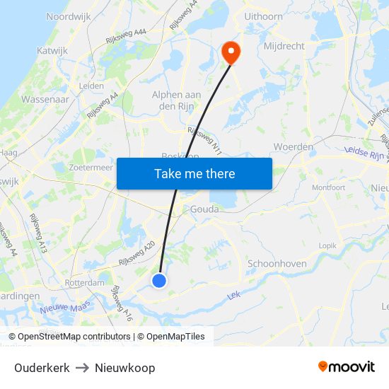 Ouderkerk to Nieuwkoop map