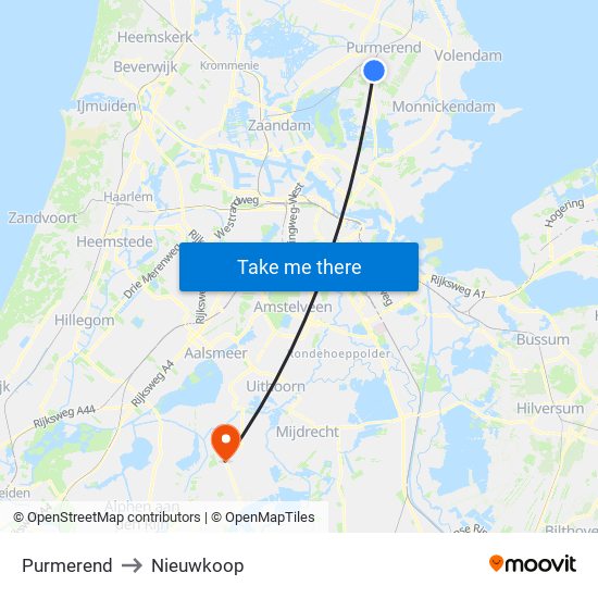 Purmerend to Nieuwkoop map