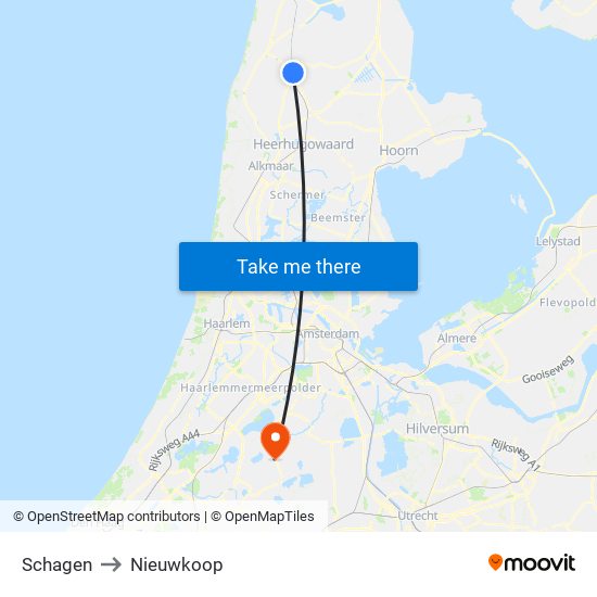 Schagen to Nieuwkoop map