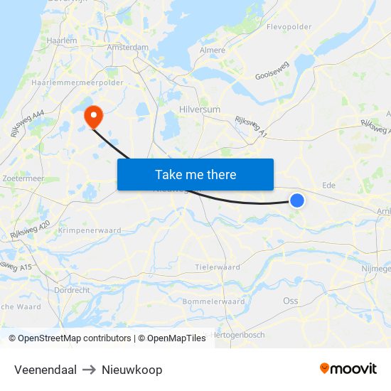 Veenendaal to Nieuwkoop map