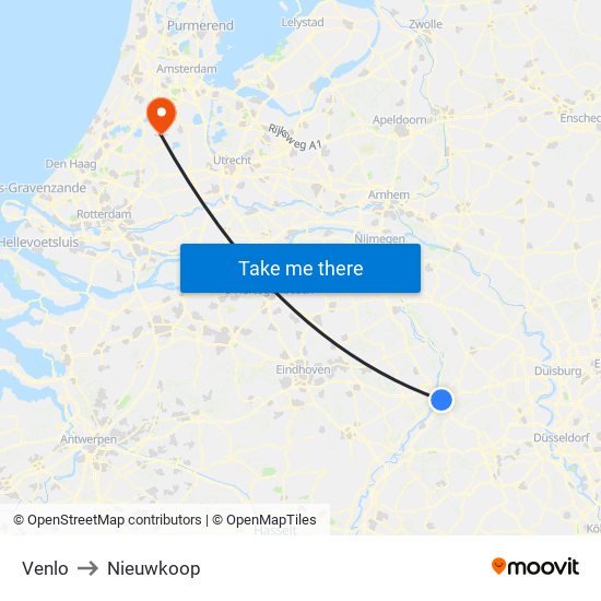 Venlo to Nieuwkoop map