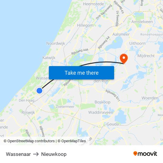 Wassenaar to Nieuwkoop map