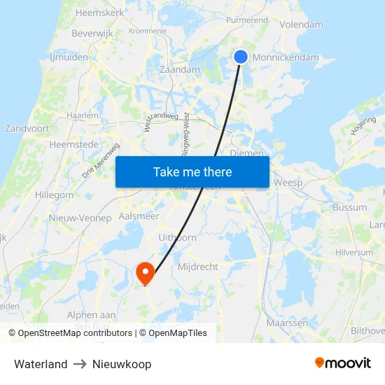 Waterland to Nieuwkoop map