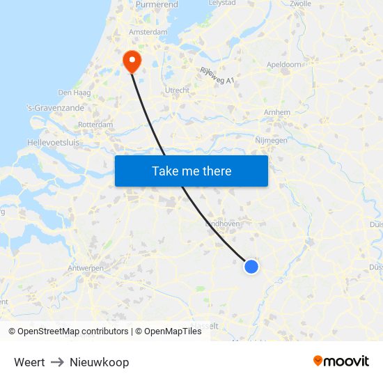 Weert to Nieuwkoop map