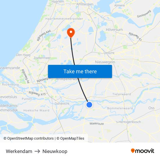 Werkendam to Nieuwkoop map