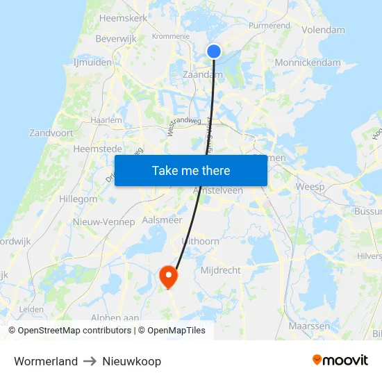 Wormerland to Nieuwkoop map
