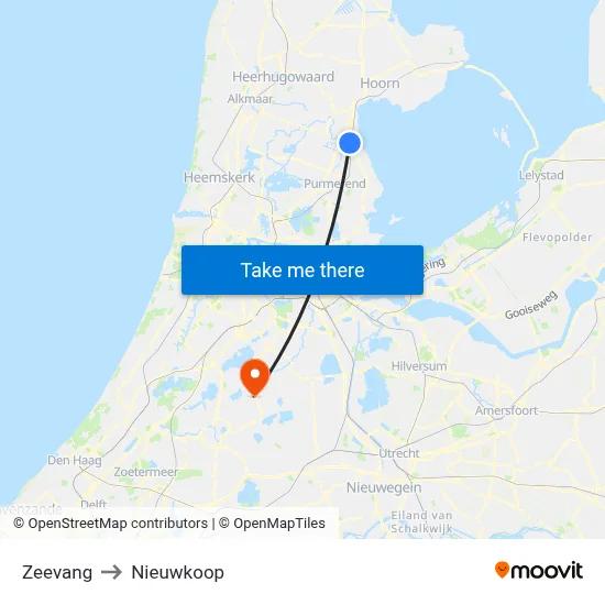Zeevang to Nieuwkoop map