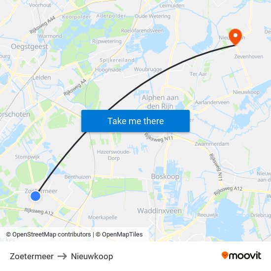 Zoetermeer to Nieuwkoop map