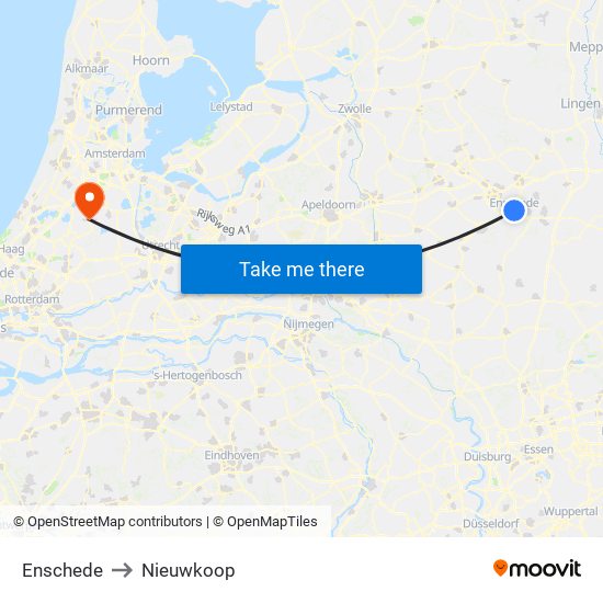 Enschede to Nieuwkoop map