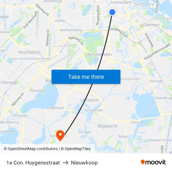1e Con. Huygensstraat to Nieuwkoop map