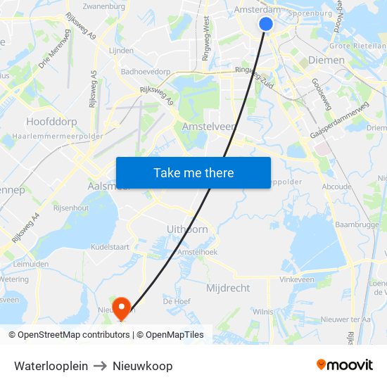 Waterlooplein to Nieuwkoop map