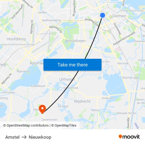 Amstel to Nieuwkoop map