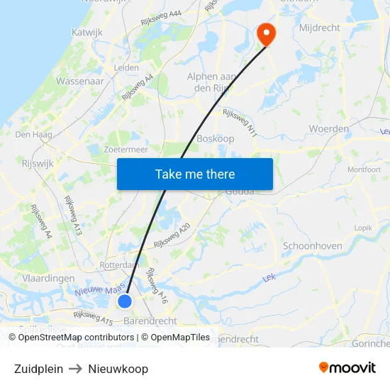 Zuidplein to Nieuwkoop map
