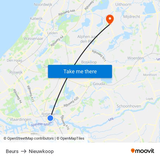 Beurs to Nieuwkoop map
