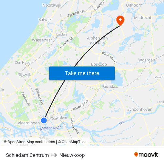 Schiedam Centrum to Nieuwkoop map