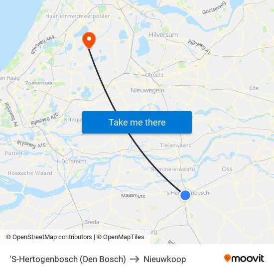 'S-Hertogenbosch (Den Bosch) to Nieuwkoop map