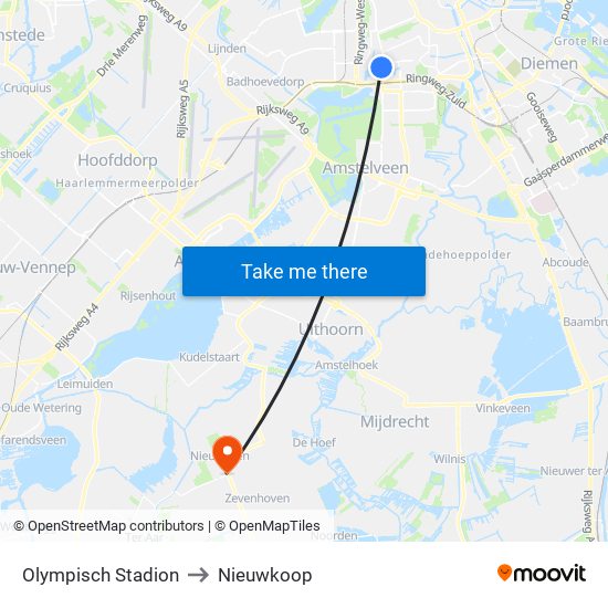 Olympisch Stadion to Nieuwkoop map