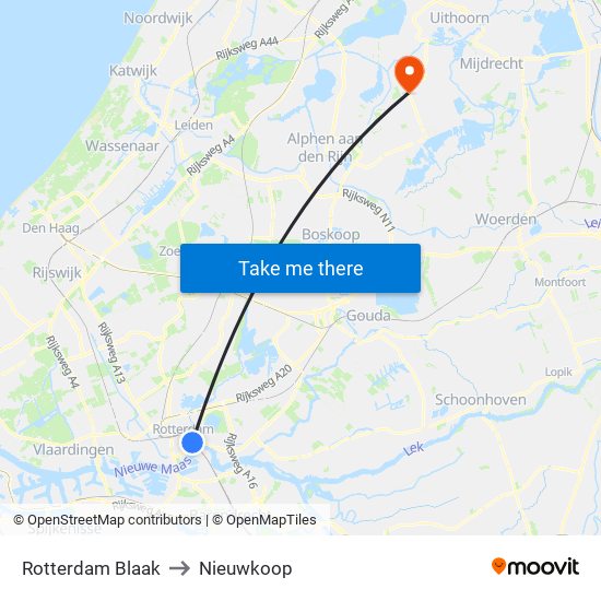 Rotterdam Blaak to Nieuwkoop map