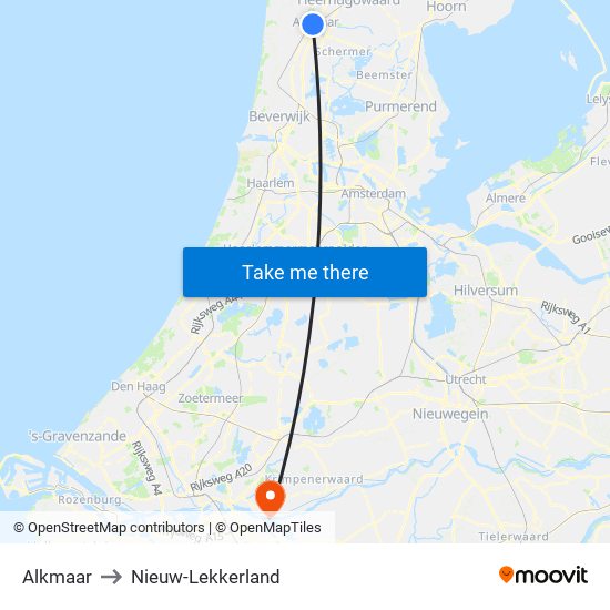 Alkmaar to Nieuw-Lekkerland map