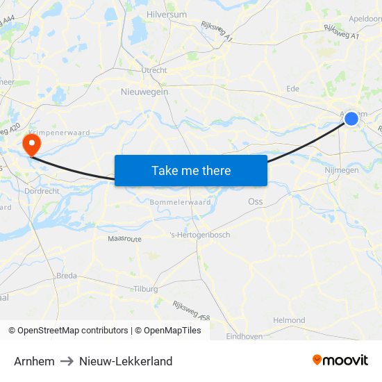 Arnhem to Nieuw-Lekkerland map