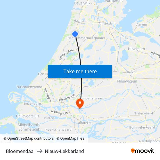 Bloemendaal to Nieuw-Lekkerland map