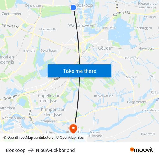 Boskoop to Nieuw-Lekkerland map