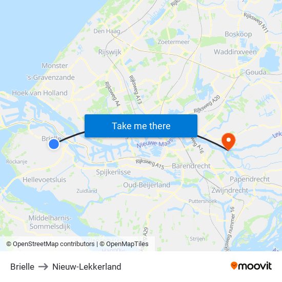 Brielle to Nieuw-Lekkerland map