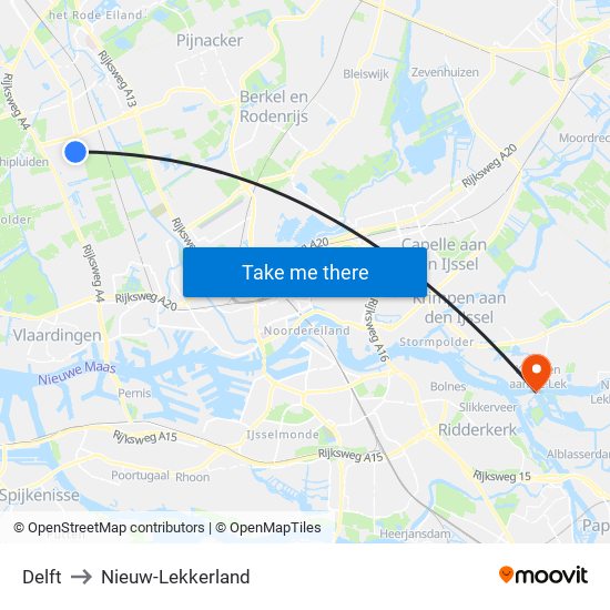 Delft to Nieuw-Lekkerland map