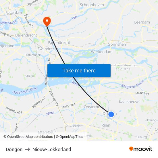 Dongen to Nieuw-Lekkerland map