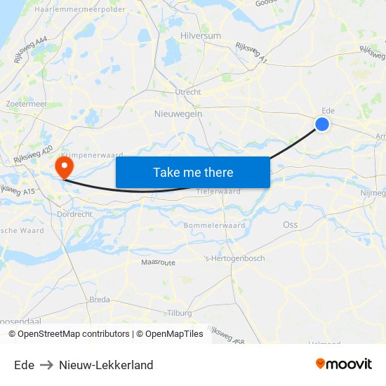 Ede to Nieuw-Lekkerland map