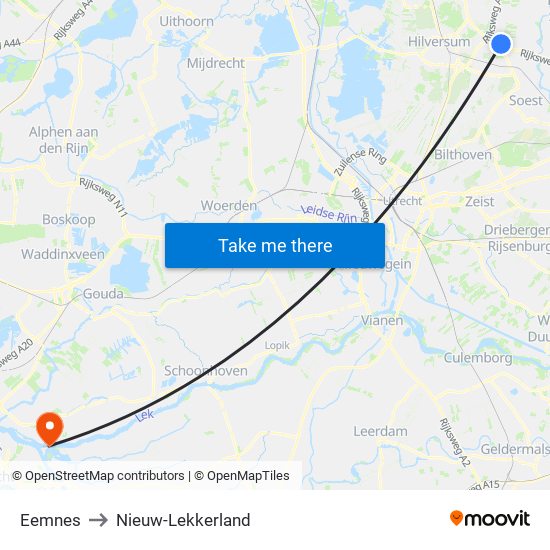 Eemnes to Nieuw-Lekkerland map