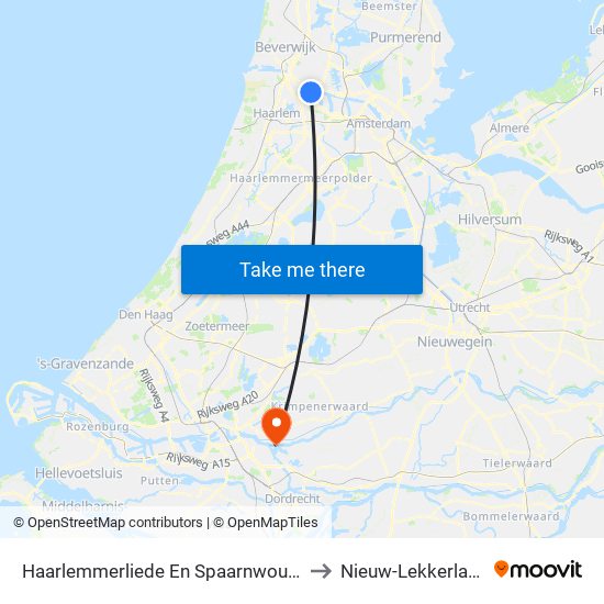Haarlemmerliede En Spaarnwoude to Nieuw-Lekkerland map
