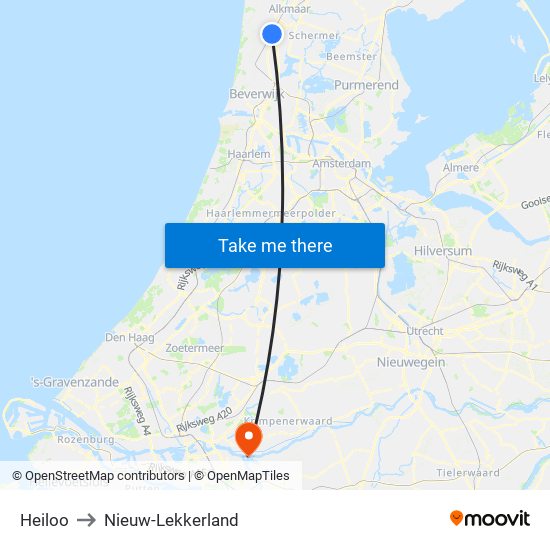 Heiloo to Nieuw-Lekkerland map