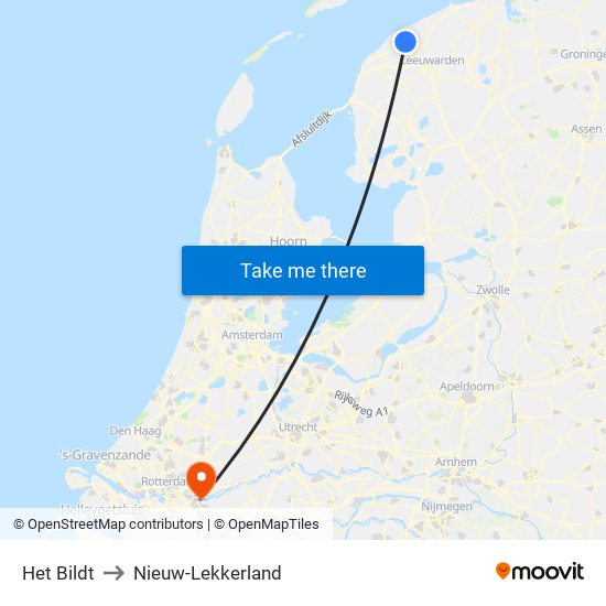 Het Bildt to Nieuw-Lekkerland map