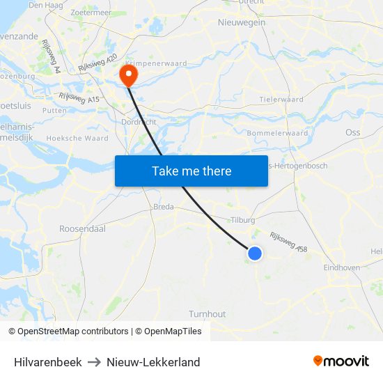 Hilvarenbeek to Nieuw-Lekkerland map