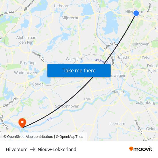 Hilversum to Nieuw-Lekkerland map