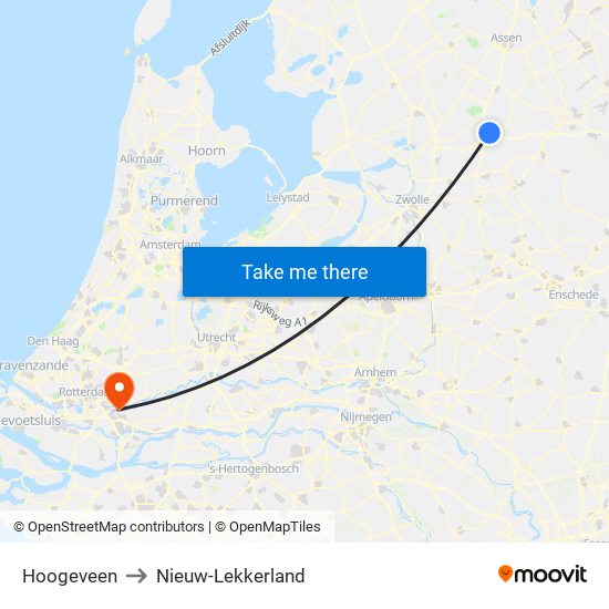 Hoogeveen to Nieuw-Lekkerland map