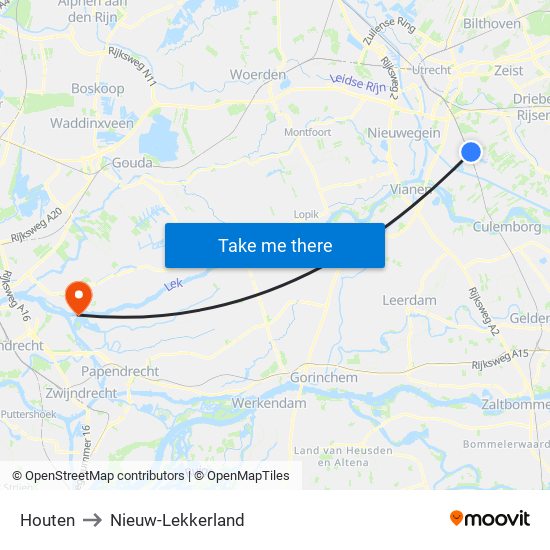 Houten to Nieuw-Lekkerland map