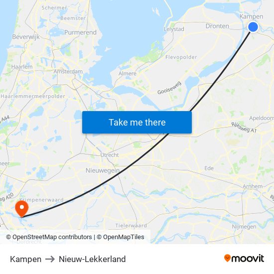 Kampen to Nieuw-Lekkerland map