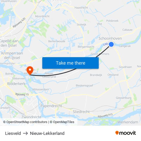 Liesveld to Nieuw-Lekkerland map