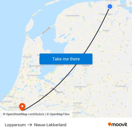 Loppersum to Nieuw-Lekkerland map