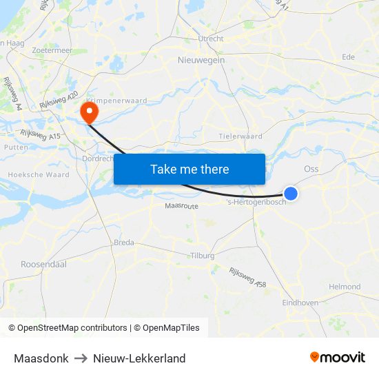 Maasdonk to Nieuw-Lekkerland map