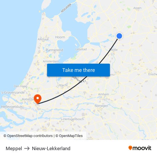 Meppel to Nieuw-Lekkerland map