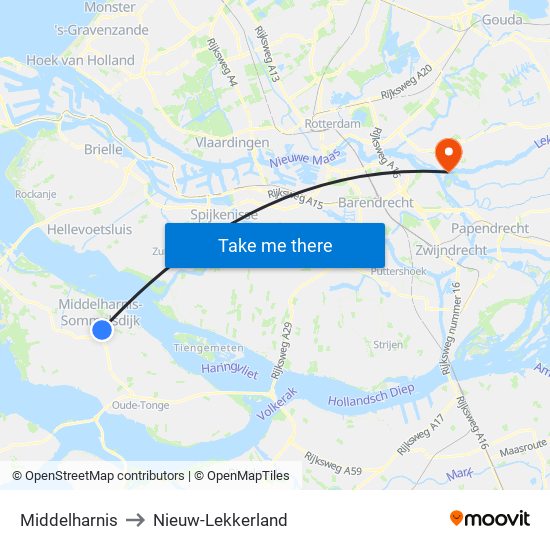 Middelharnis to Nieuw-Lekkerland map