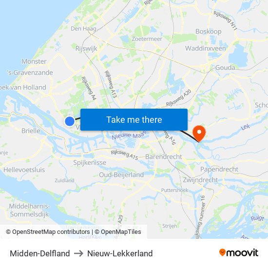 Midden-Delfland to Nieuw-Lekkerland map