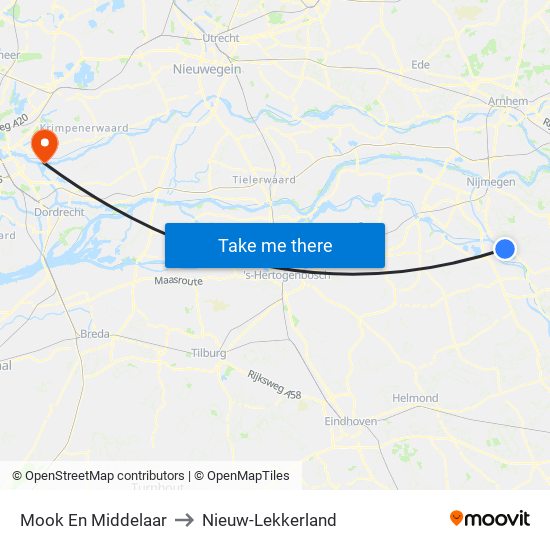 Mook En Middelaar to Nieuw-Lekkerland map