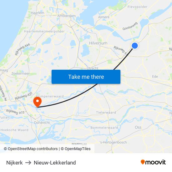 Nijkerk to Nieuw-Lekkerland map