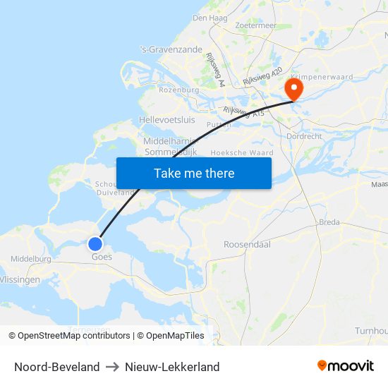 Noord-Beveland to Nieuw-Lekkerland map