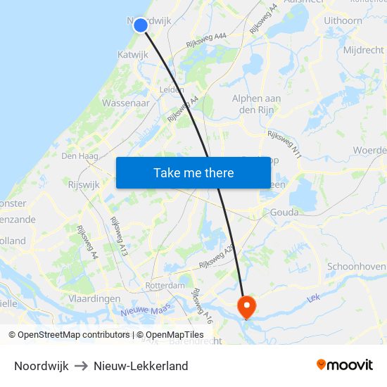 Noordwijk to Nieuw-Lekkerland map