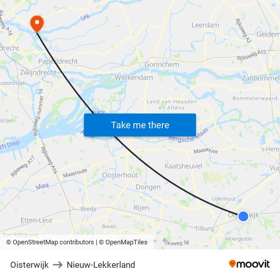 Oisterwijk to Nieuw-Lekkerland map